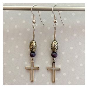 Silver Cross Beaded Dangle Earrings